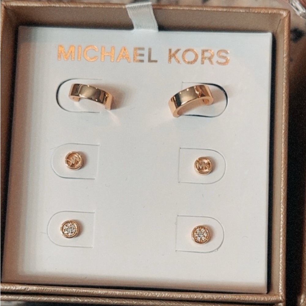 Michael Kors Gold Earrings Set of 3 in Gift Box